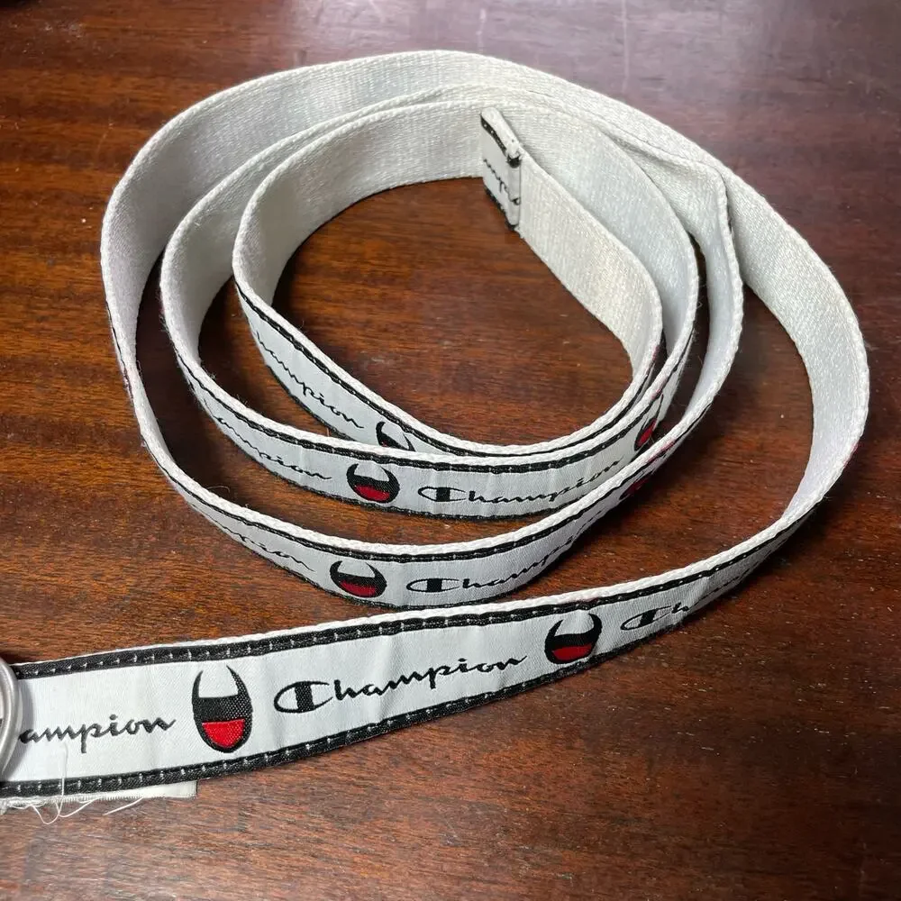 Champion White Cadet Repeating Logo D-Ring Skinny Belt - One Size - Extra Long